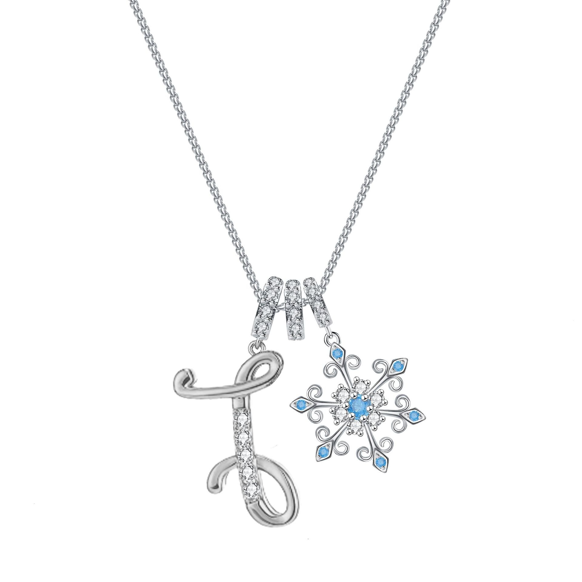 Diamond-Inlaid Light Luxury Girlish Pendant 26-Letter Snowflake Necklace 