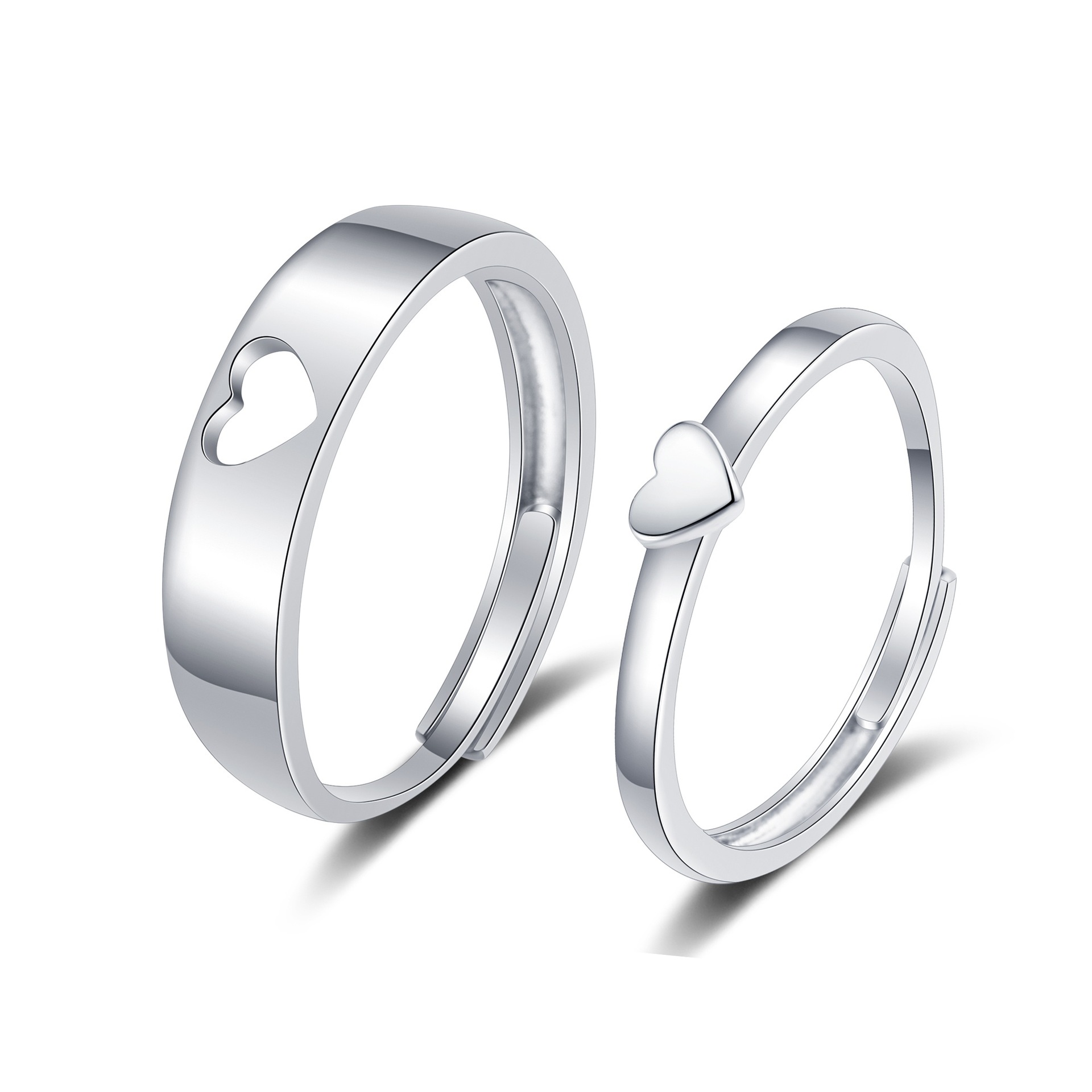 Combinable Heart-Shaped Silver Couple Rings