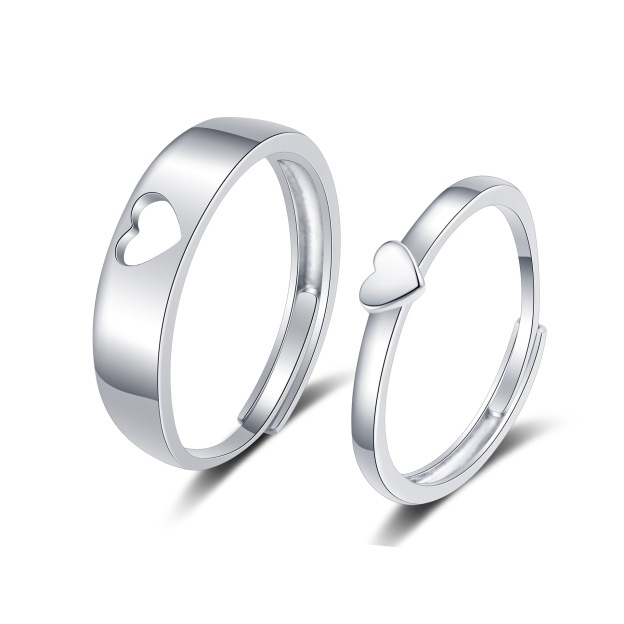 Combinable Heart-Shaped Silver Couple Rings