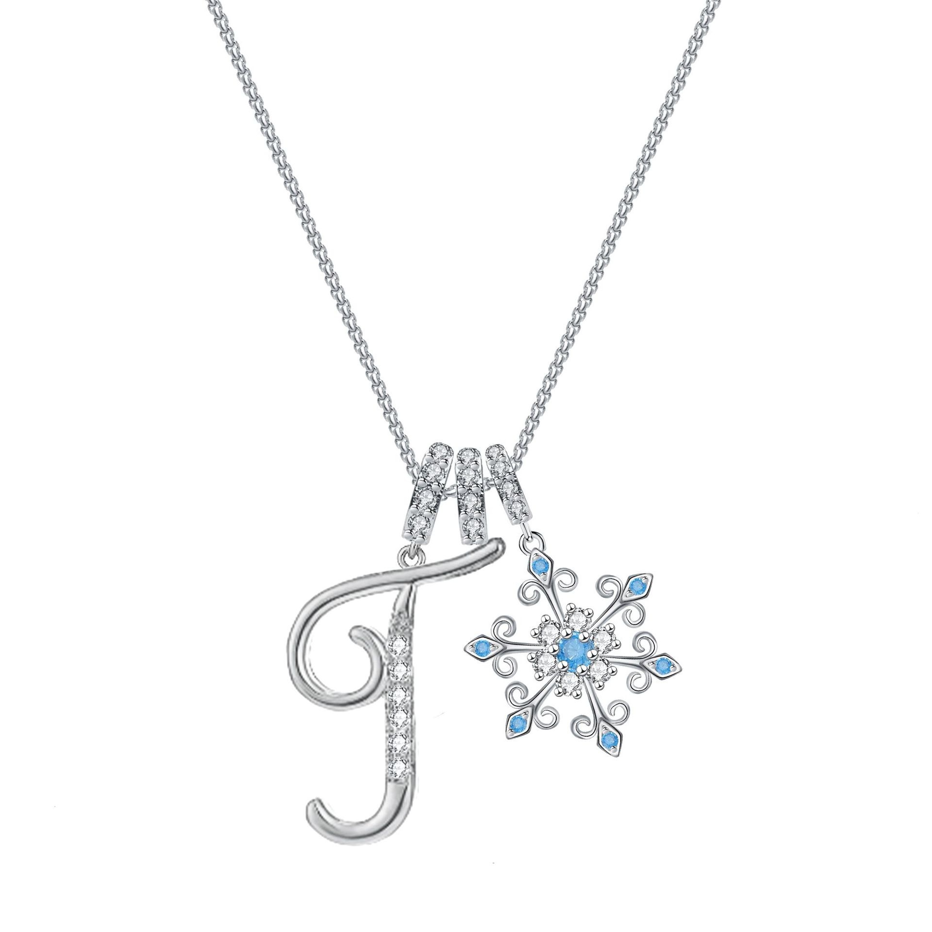 Diamond-Inlaid Light Luxury Girlish Pendant 26-Letter Snowflake Necklace 