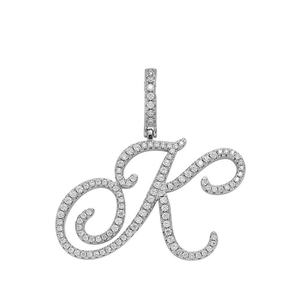Floral Letter Full-Diamond Pendant Necklace (Gold/Silver Version)