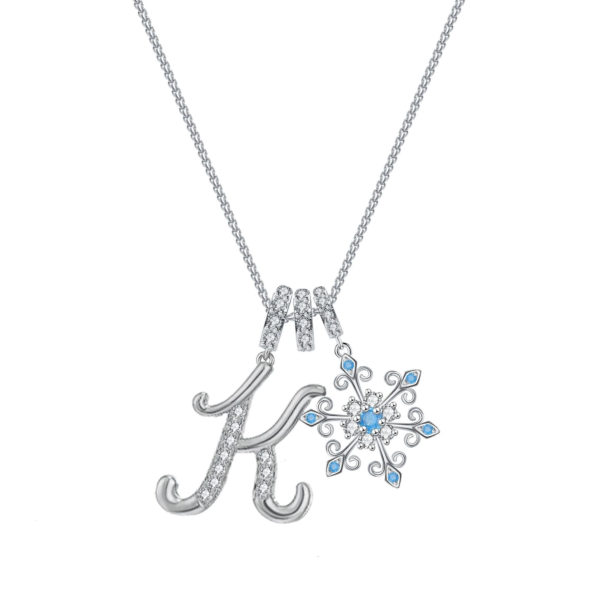 Diamond-Inlaid Light Luxury Girlish Pendant 26-Letter Snowflake Necklace 