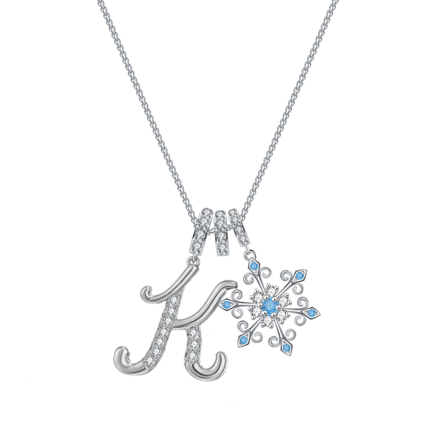 Diamond-Inlaid Light Luxury Girlish Pendant 26-Letter Snowflake Necklace 