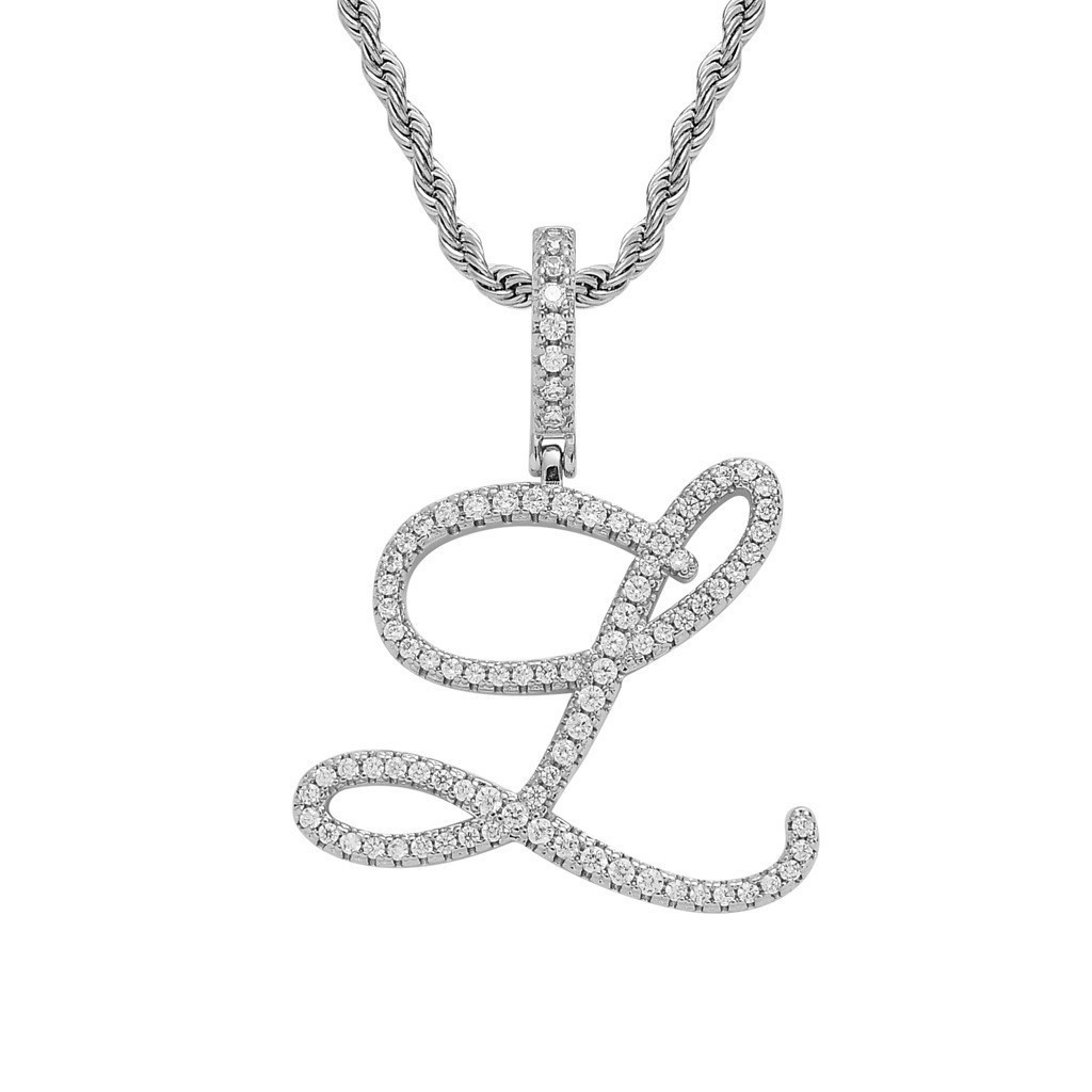 Floral Letter Full-Diamond Pendant Necklace (Gold/Silver Version)