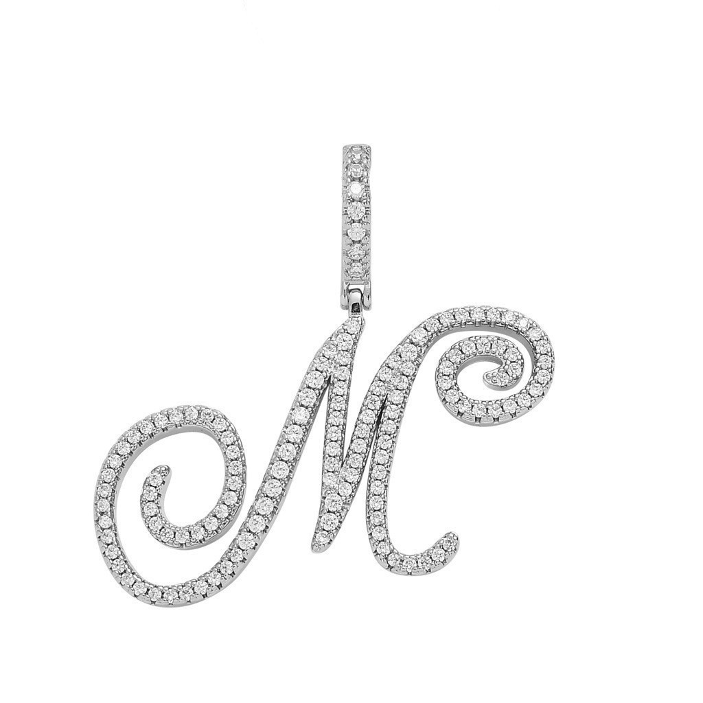 Floral Letter Full-Diamond Pendant Necklace (Gold/Silver Version)