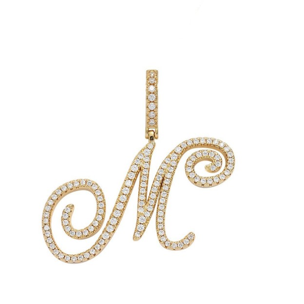 Floral Letter Full-Diamond Pendant Necklace (Gold/Silver Version)