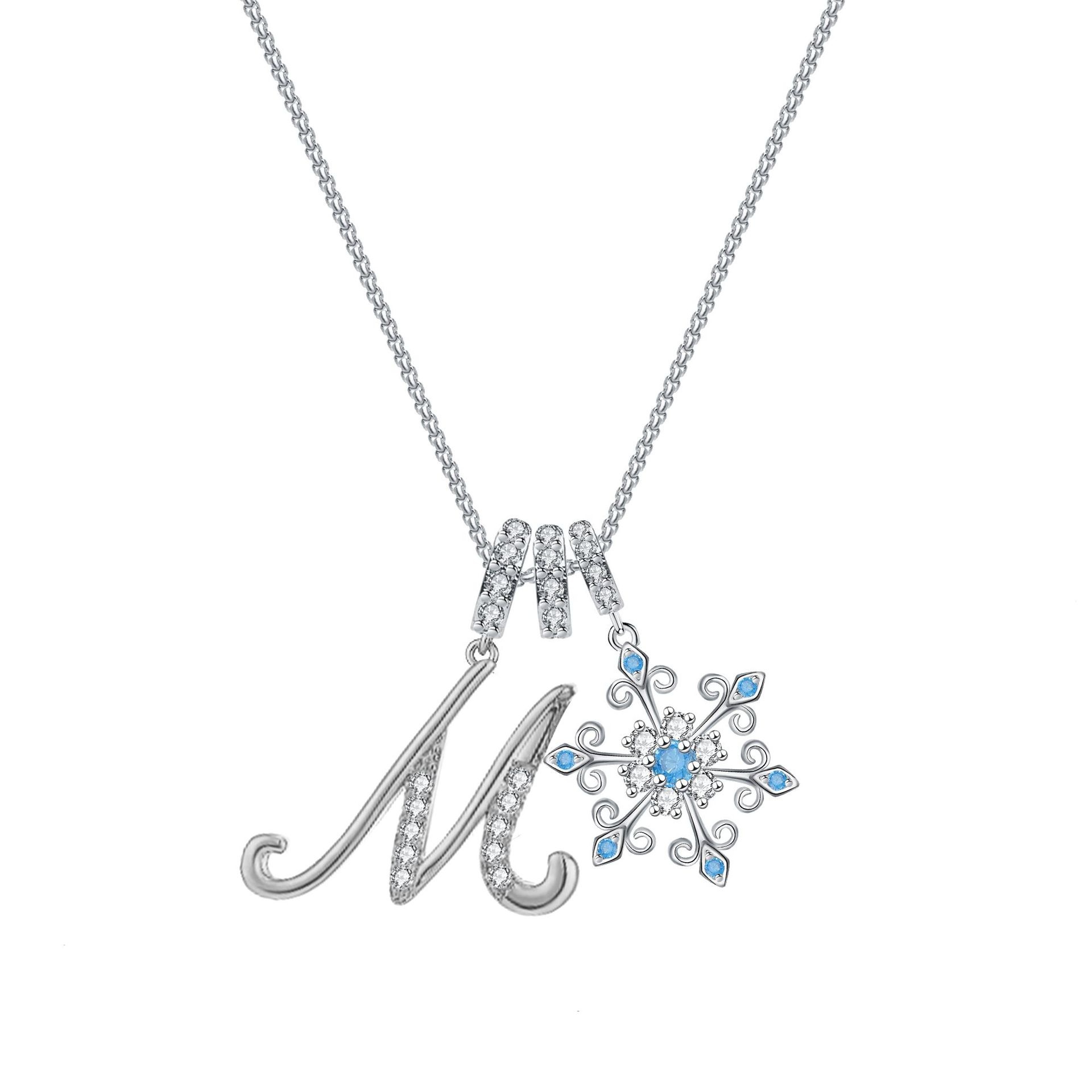 Diamond-Inlaid Light Luxury Girlish Pendant 26-Letter Snowflake Necklace 