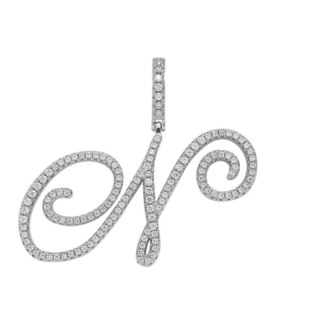 Floral Letter Full-Diamond Pendant Necklace (Gold/Silver Version)