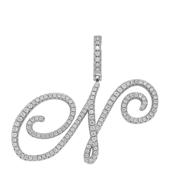 Floral Letter Full-Diamond Pendant Necklace (Gold/Silver Version)