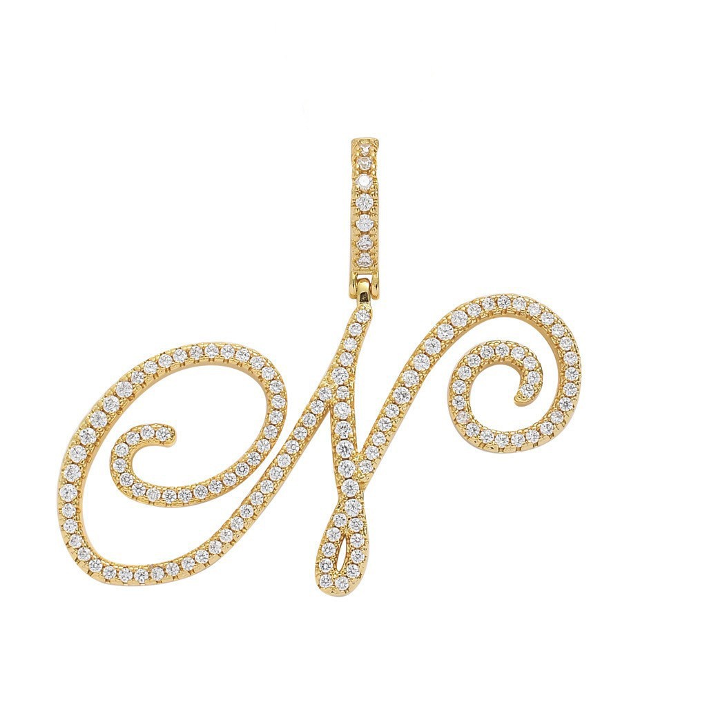 Floral Letter Full-Diamond Pendant Necklace (Gold/Silver Version)