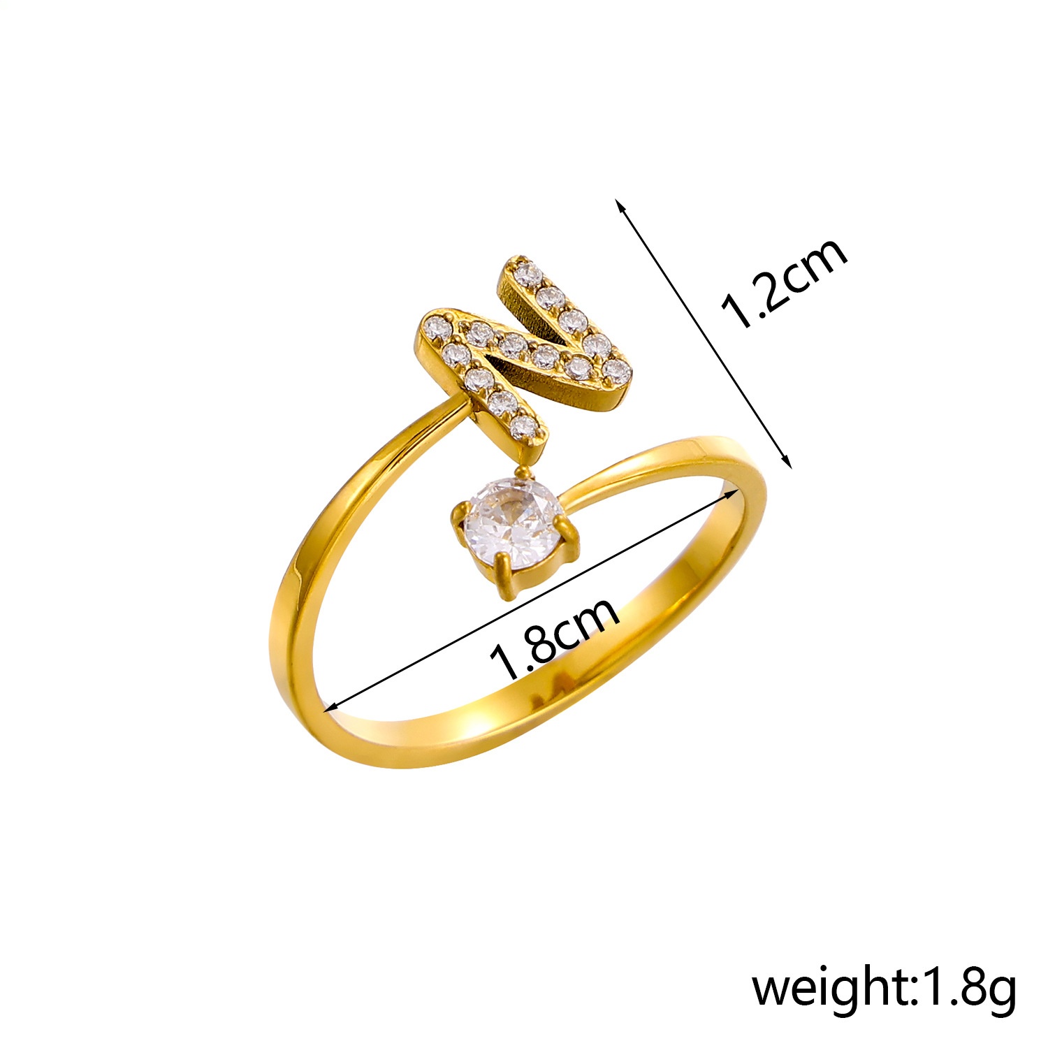 26-Letter Diamond-Inlaid Ring (Gold/Silver Version)