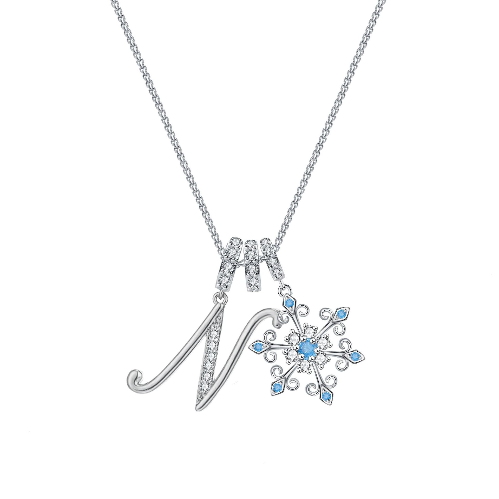 Diamond-Inlaid Light Luxury Girlish Pendant 26-Letter Snowflake Necklace 