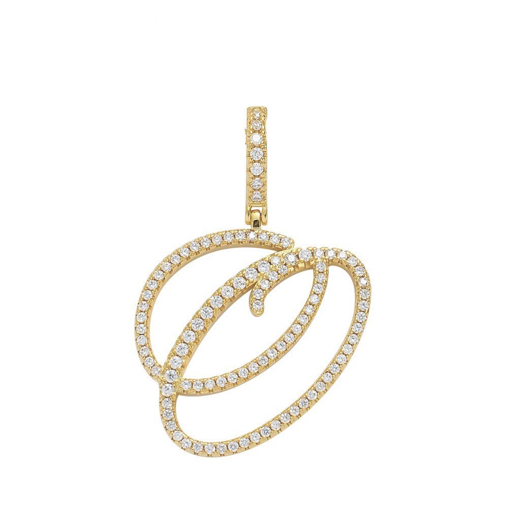 Floral Letter Full-Diamond Pendant Necklace (Gold/Silver Version)