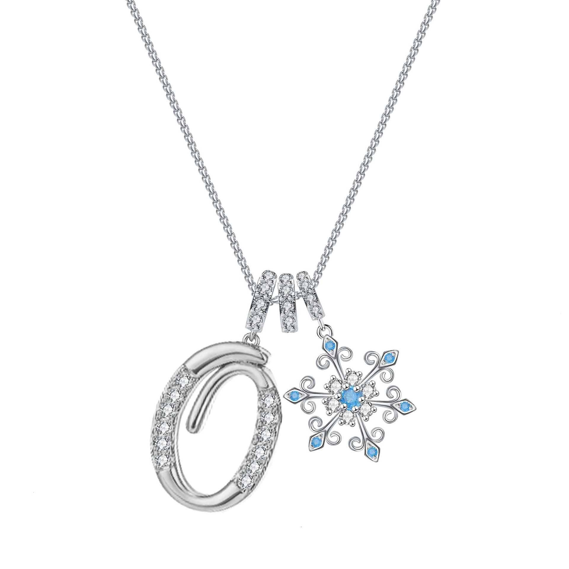 Diamond-Inlaid Light Luxury Girlish Pendant 26-Letter Snowflake Necklace 