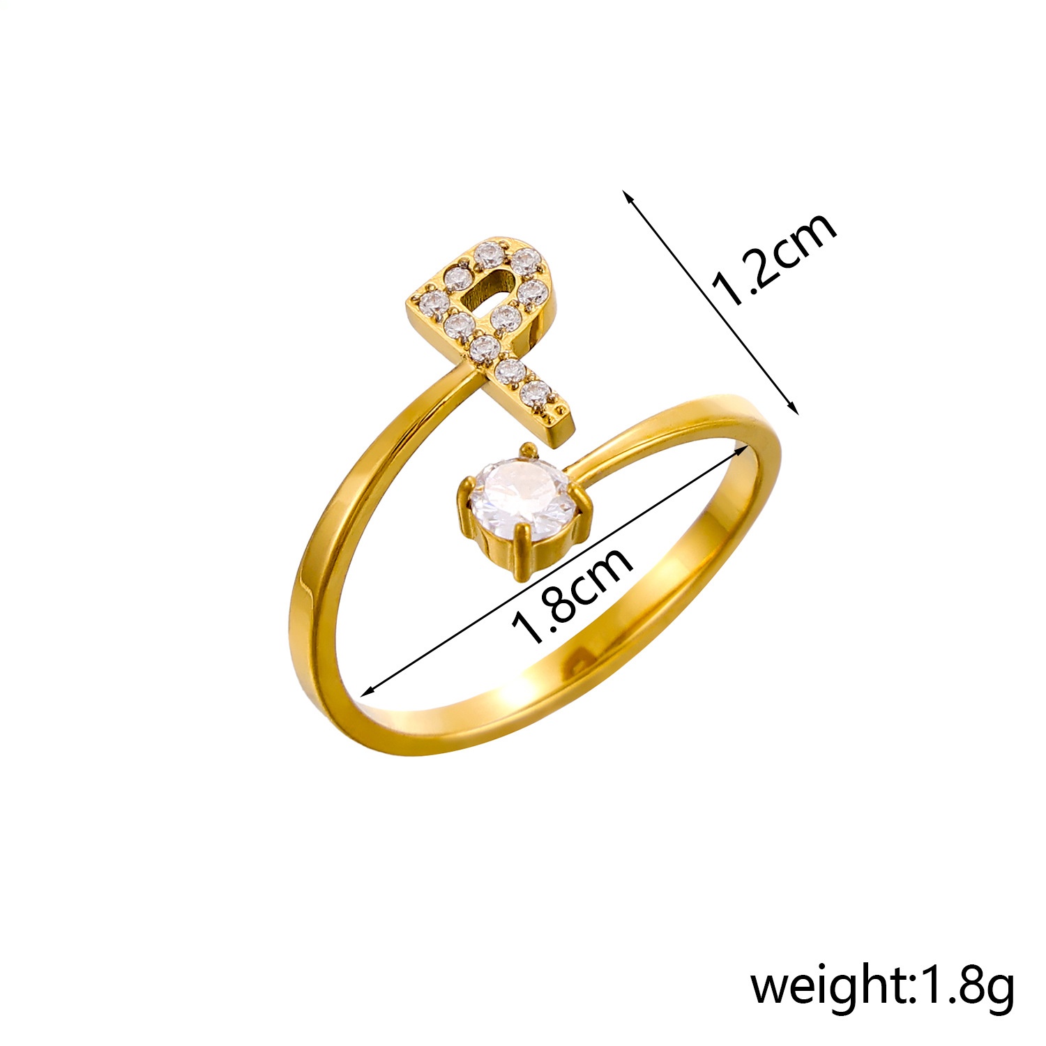 26-Letter Diamond-Inlaid Ring (Gold/Silver Version)