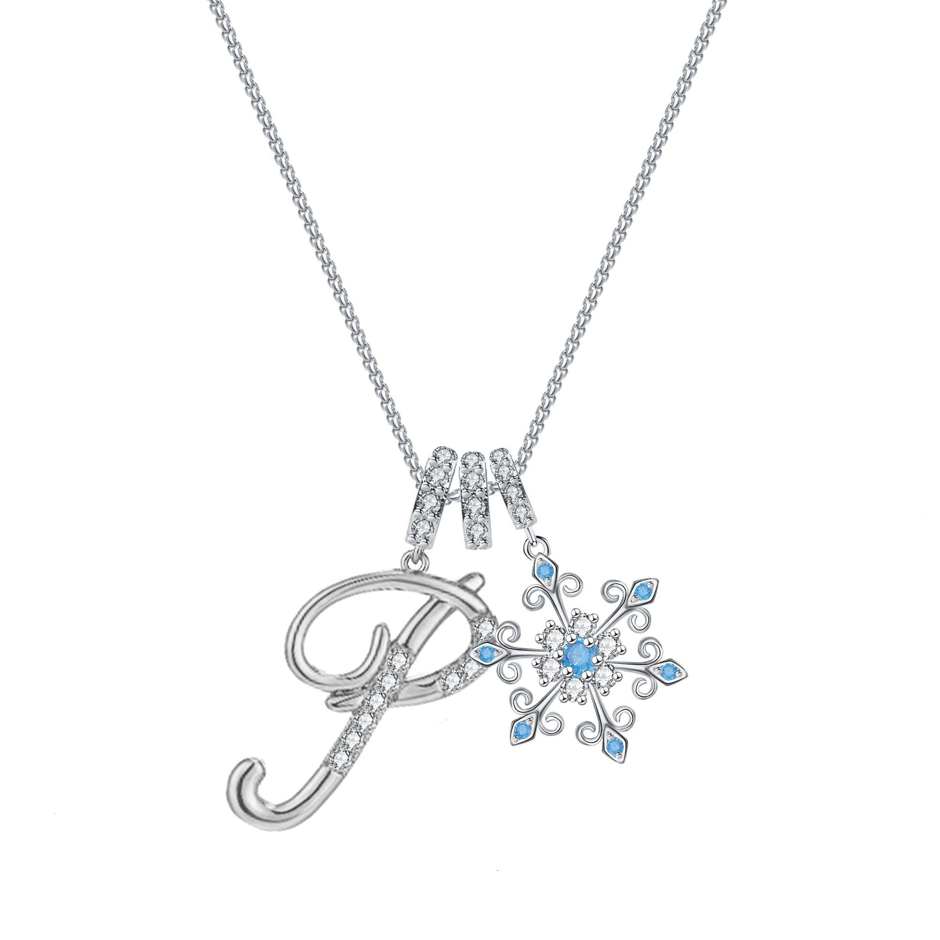 Diamond-Inlaid Light Luxury Girlish Pendant 26-Letter Snowflake Necklace 