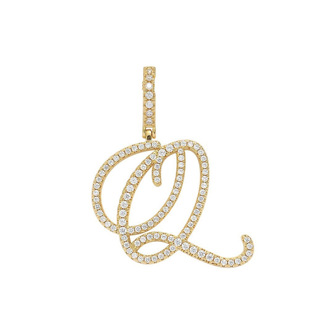 Floral Letter Full-Diamond Pendant Necklace (Gold/Silver Version)