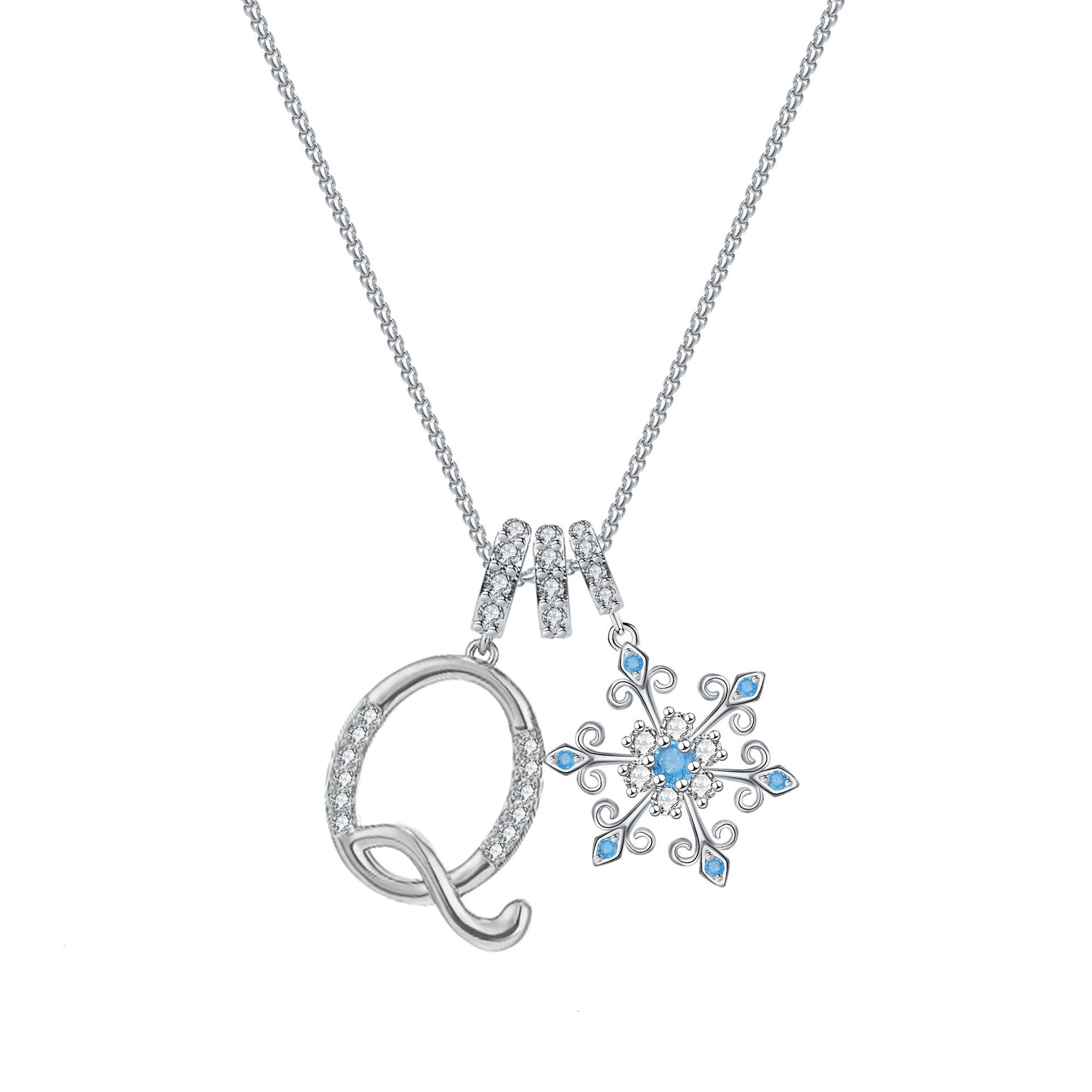Diamond-Inlaid Light Luxury Girlish Pendant 26-Letter Snowflake Necklace 