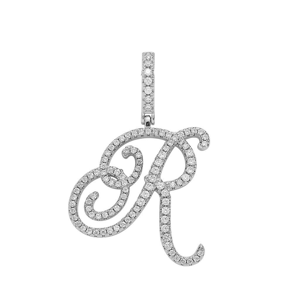 Floral Letter Full-Diamond Pendant Necklace (Gold/Silver Version)