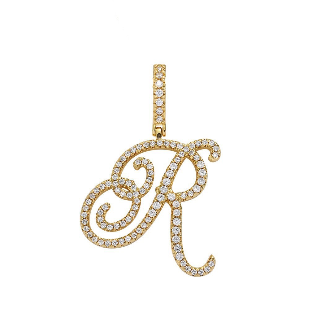 Floral Letter Full-Diamond Pendant Necklace (Gold/Silver Version)