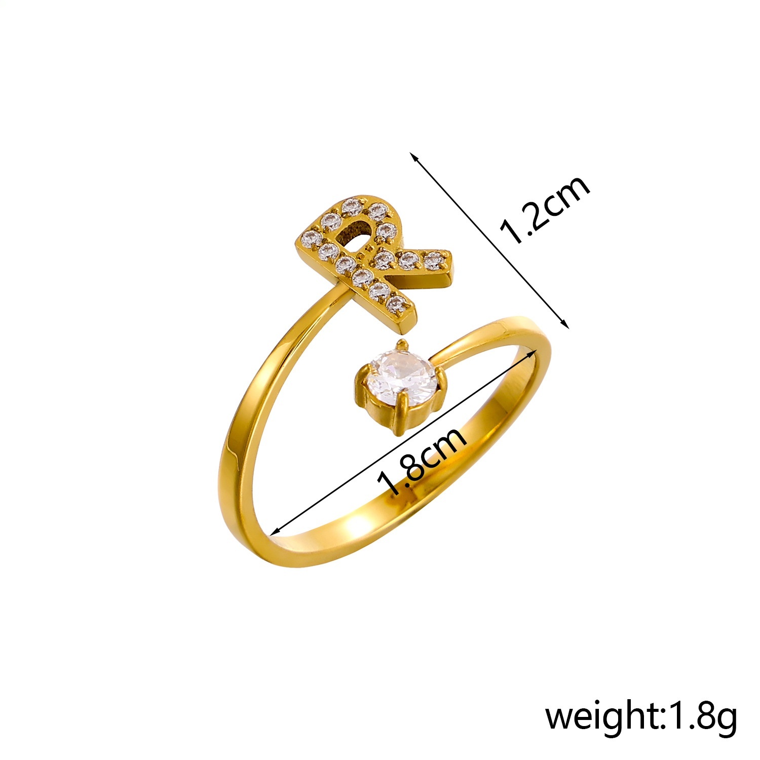 26-Letter Diamond-Inlaid Ring (Gold/Silver Version)