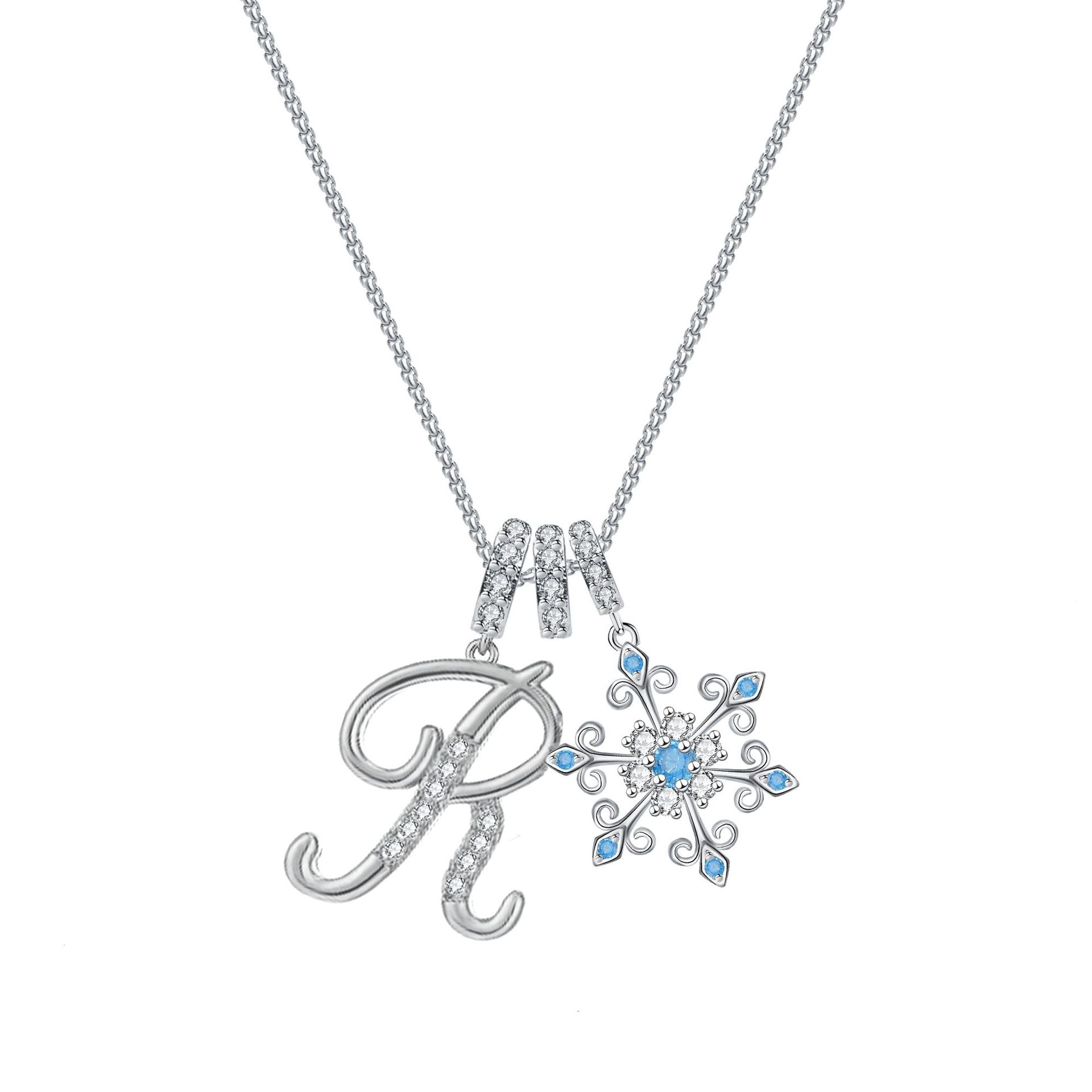 Diamond-Inlaid Light Luxury Girlish Pendant 26-Letter Snowflake Necklace 
