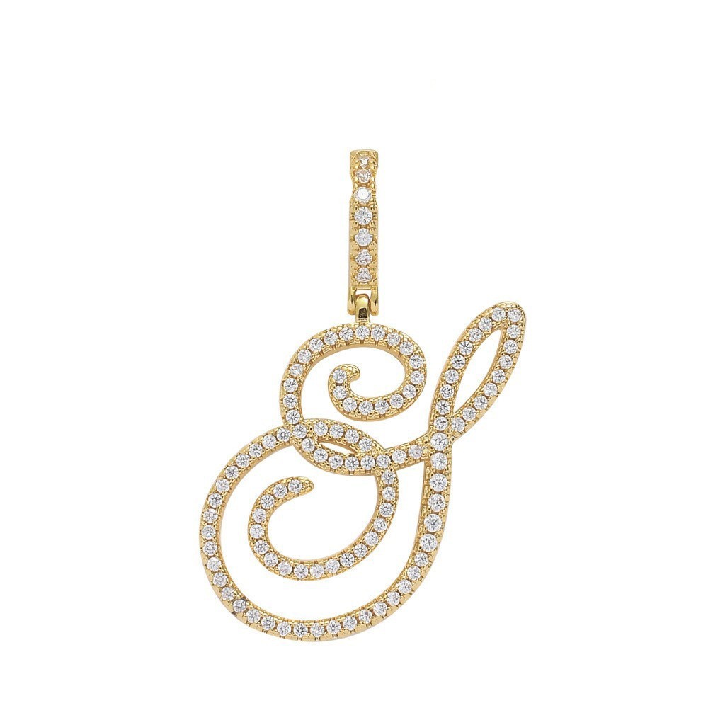 Floral Letter Full-Diamond Pendant Necklace (Gold/Silver Version)