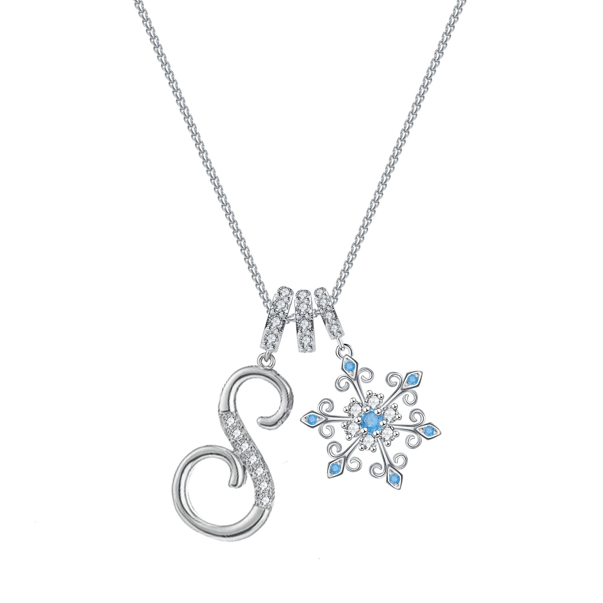 Diamond-Inlaid Light Luxury Girlish Pendant 26-Letter Snowflake Necklace 