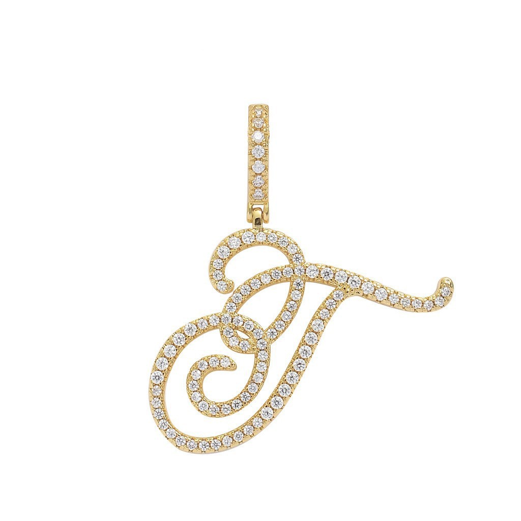 Floral Letter Full-Diamond Pendant Necklace (Gold/Silver Version)