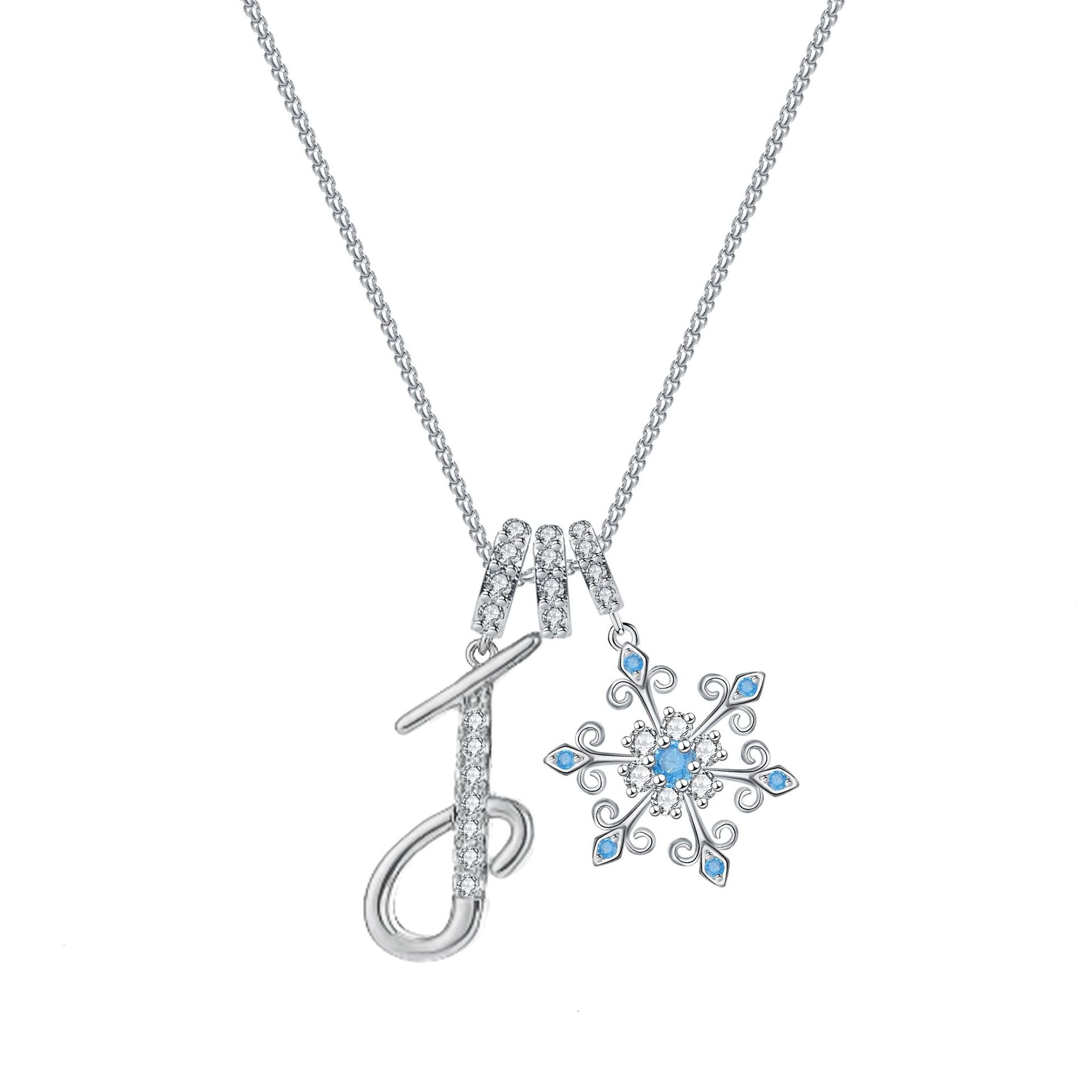 Diamond-Inlaid Light Luxury Girlish Pendant 26-Letter Snowflake Necklace 