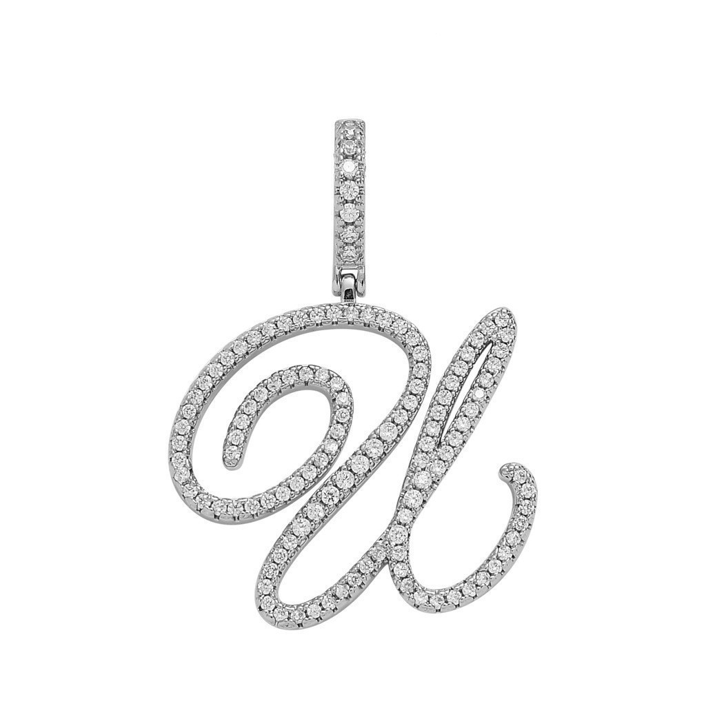 Floral Letter Full-Diamond Pendant Necklace (Gold/Silver Version)