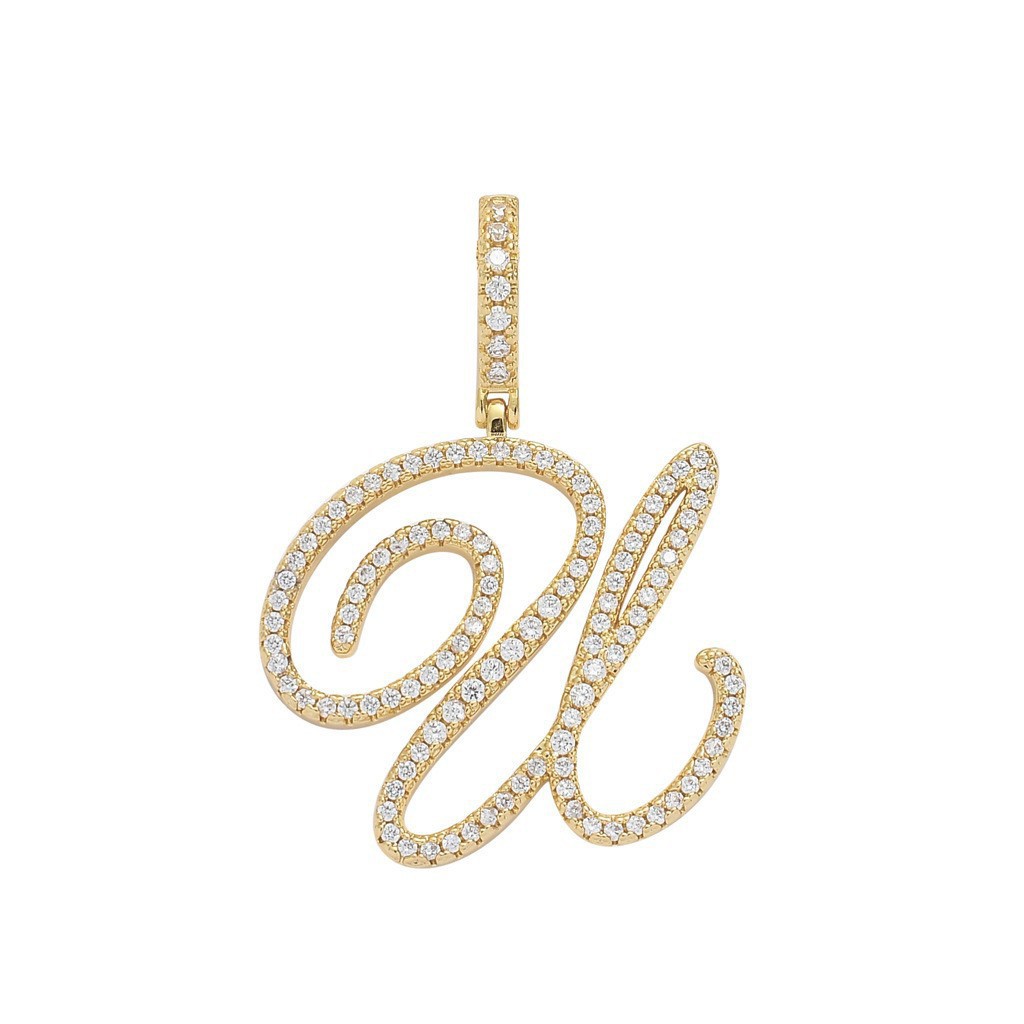Floral Letter Full-Diamond Pendant Necklace (Gold/Silver Version)