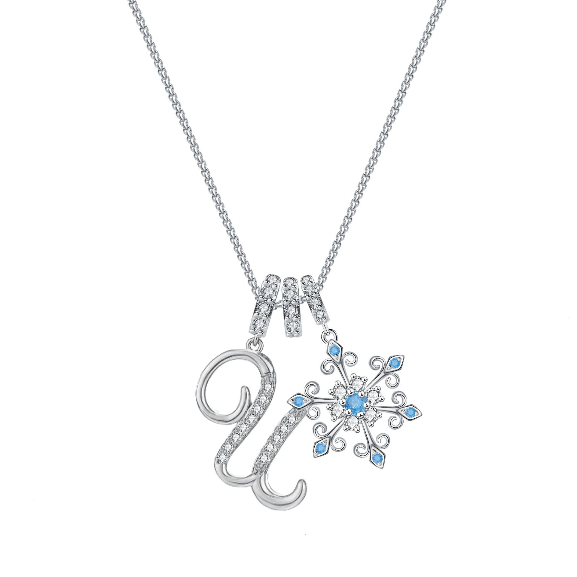 Diamond-Inlaid Light Luxury Girlish Pendant 26-Letter Snowflake Necklace 