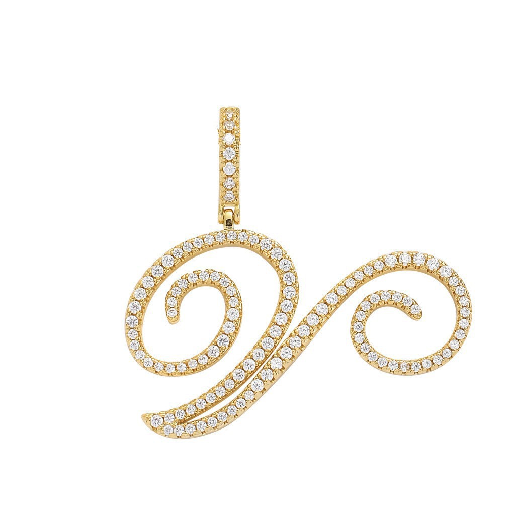 Floral Letter Full-Diamond Pendant Necklace (Gold/Silver Version)