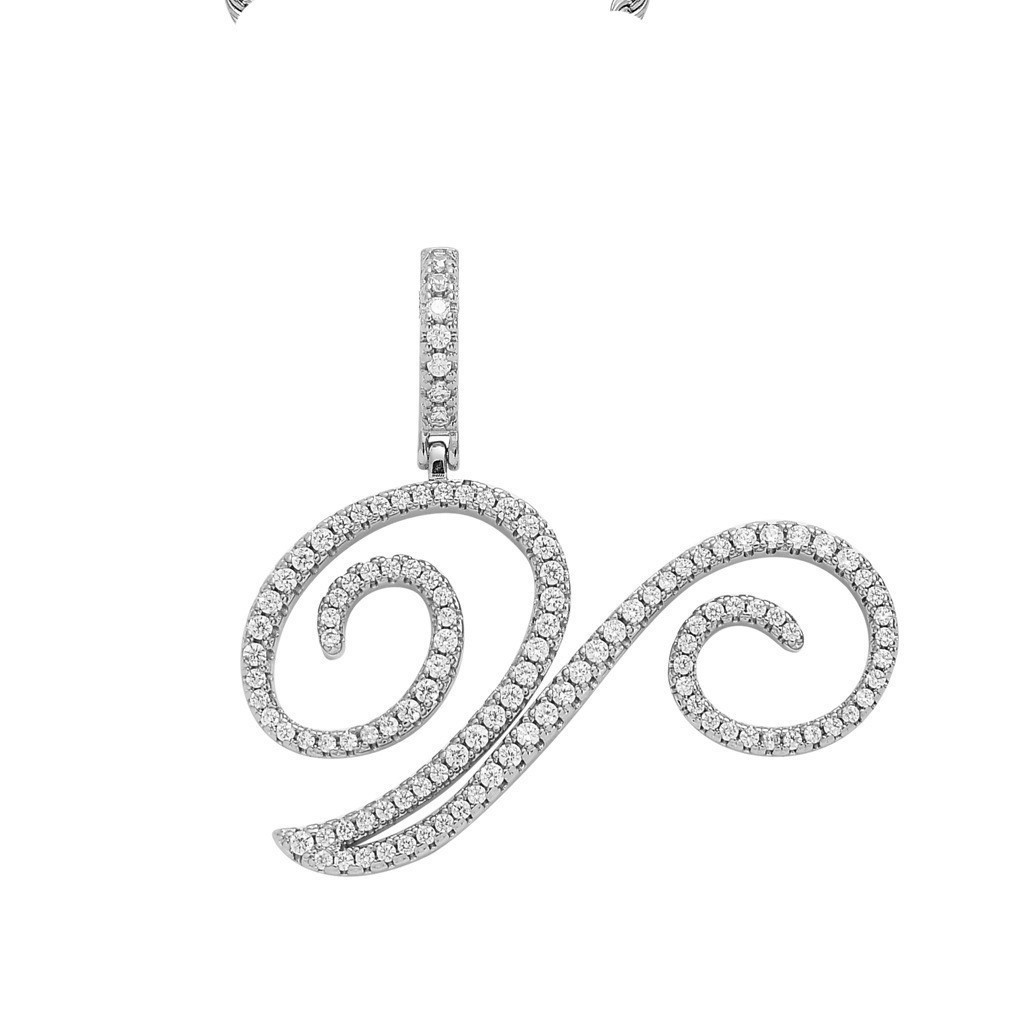 Floral Letter Full-Diamond Pendant Necklace (Gold/Silver Version)