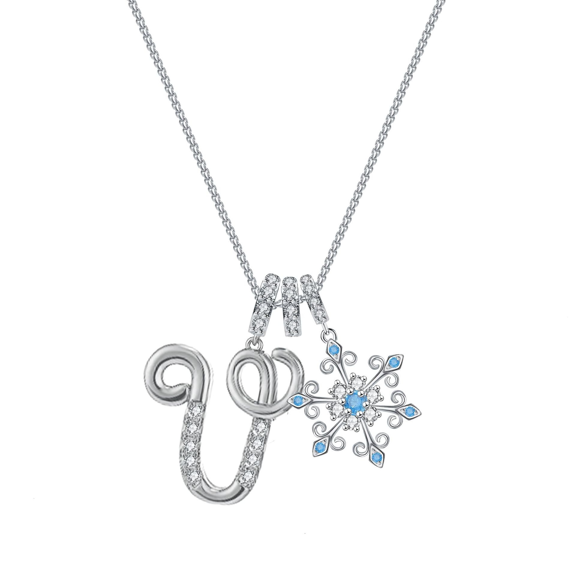 Diamond-Inlaid Light Luxury Girlish Pendant 26-Letter Snowflake Necklace 