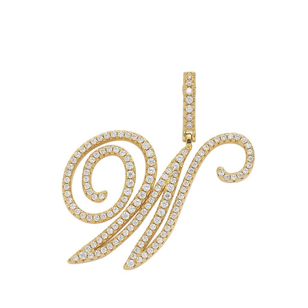 Floral Letter Full-Diamond Pendant Necklace (Gold/Silver Version)