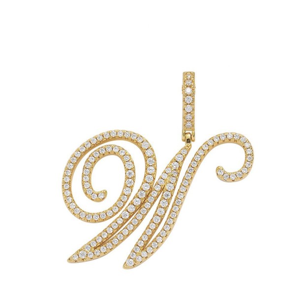 Floral Letter Full-Diamond Pendant Necklace (Gold/Silver Version)