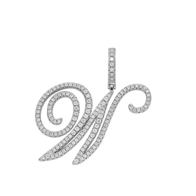 Floral Letter Full-Diamond Pendant Necklace (Gold/Silver Version)