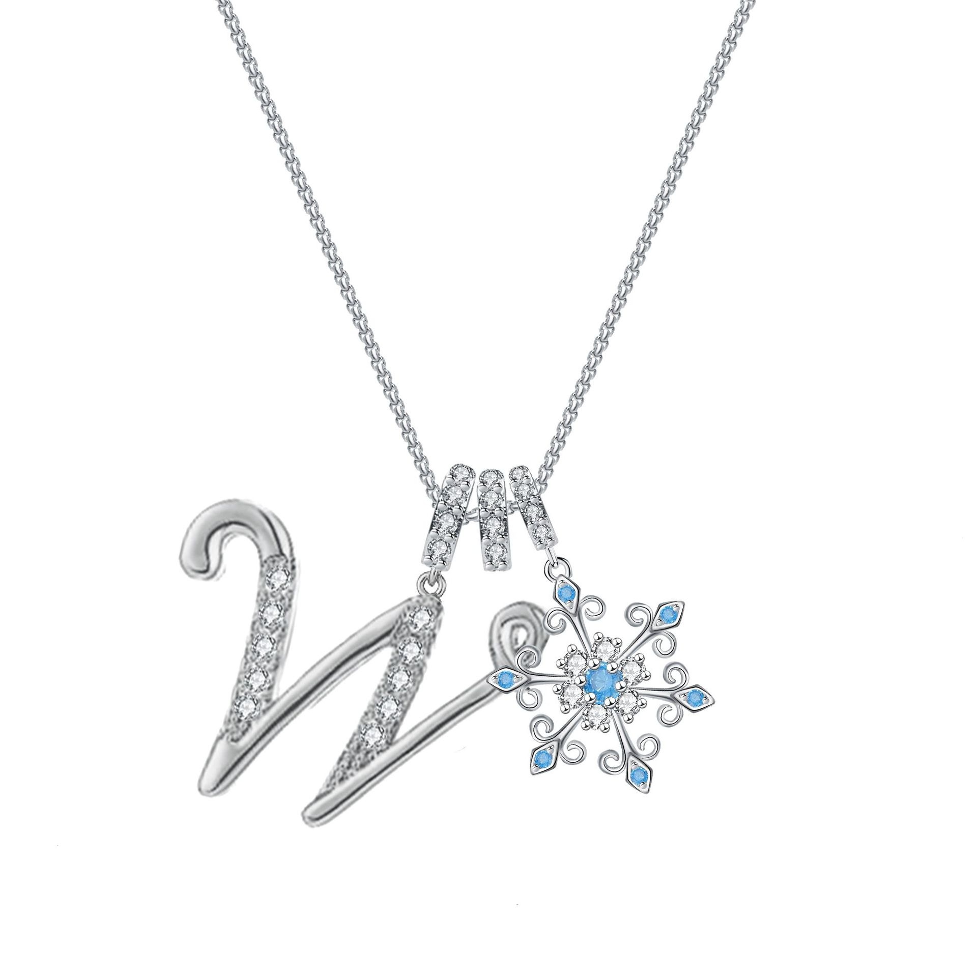Diamond-Inlaid Light Luxury Girlish Pendant 26-Letter Snowflake Necklace 