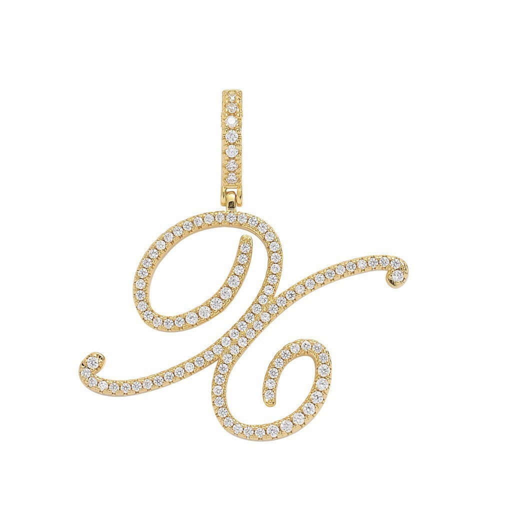 Floral Letter Full-Diamond Pendant Necklace (Gold/Silver Version)