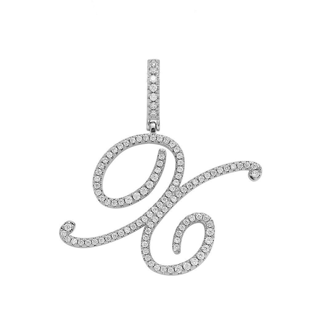 Floral Letter Full-Diamond Pendant Necklace (Gold/Silver Version)