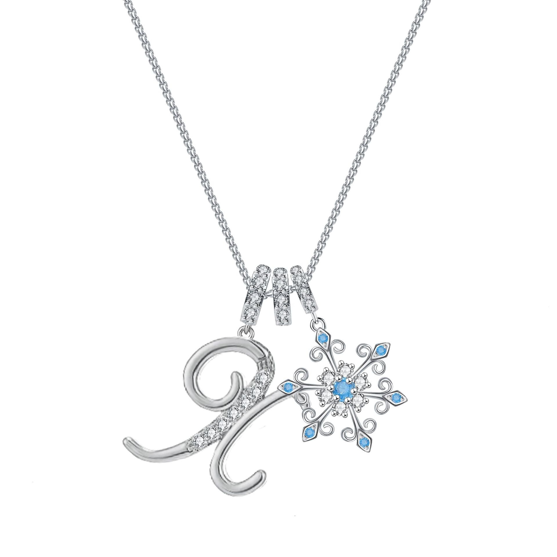 Diamond-Inlaid Light Luxury Girlish Pendant 26-Letter Snowflake Necklace 