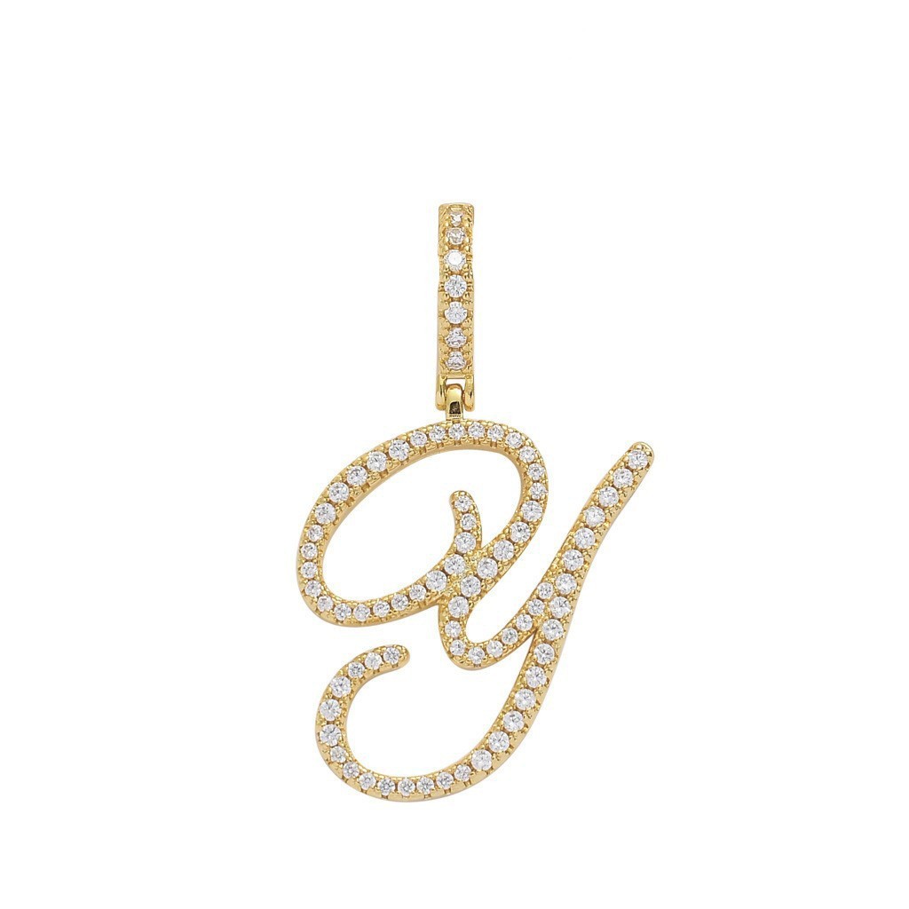 Floral Letter Full-Diamond Pendant Necklace (Gold/Silver Version)