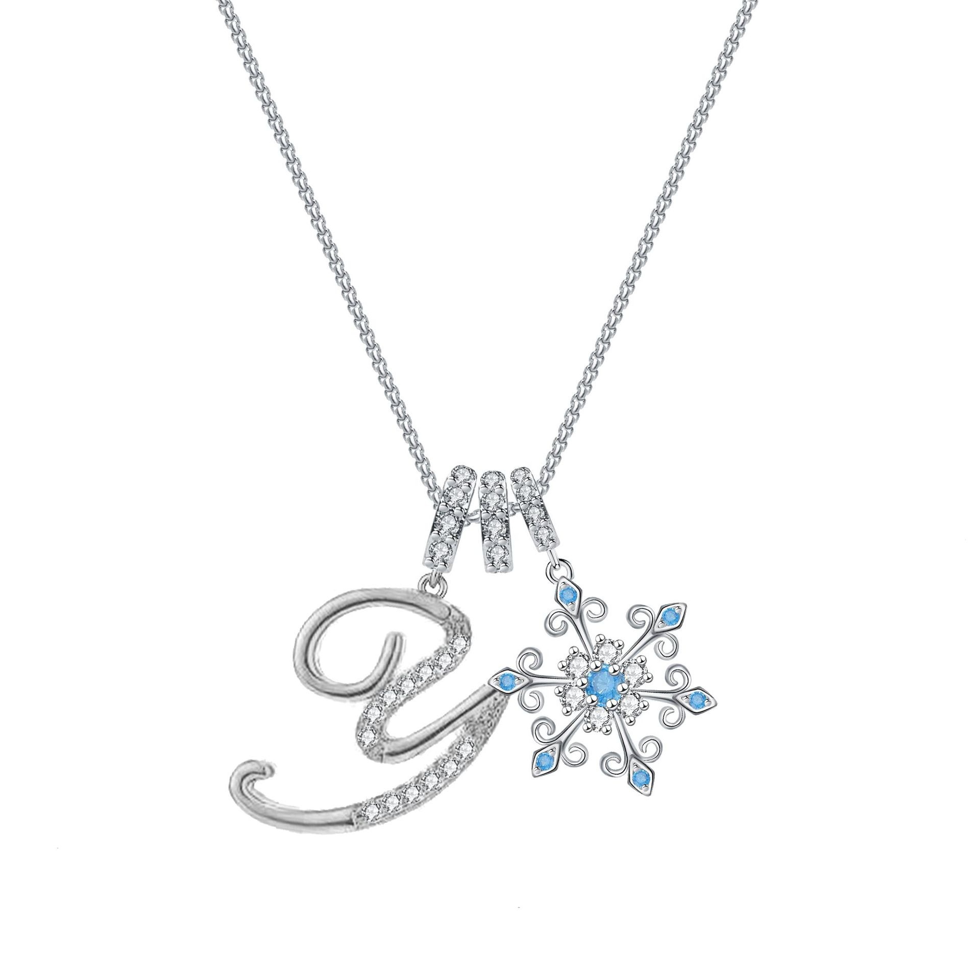 Diamond-Inlaid Light Luxury Girlish Pendant 26-Letter Snowflake Necklace 