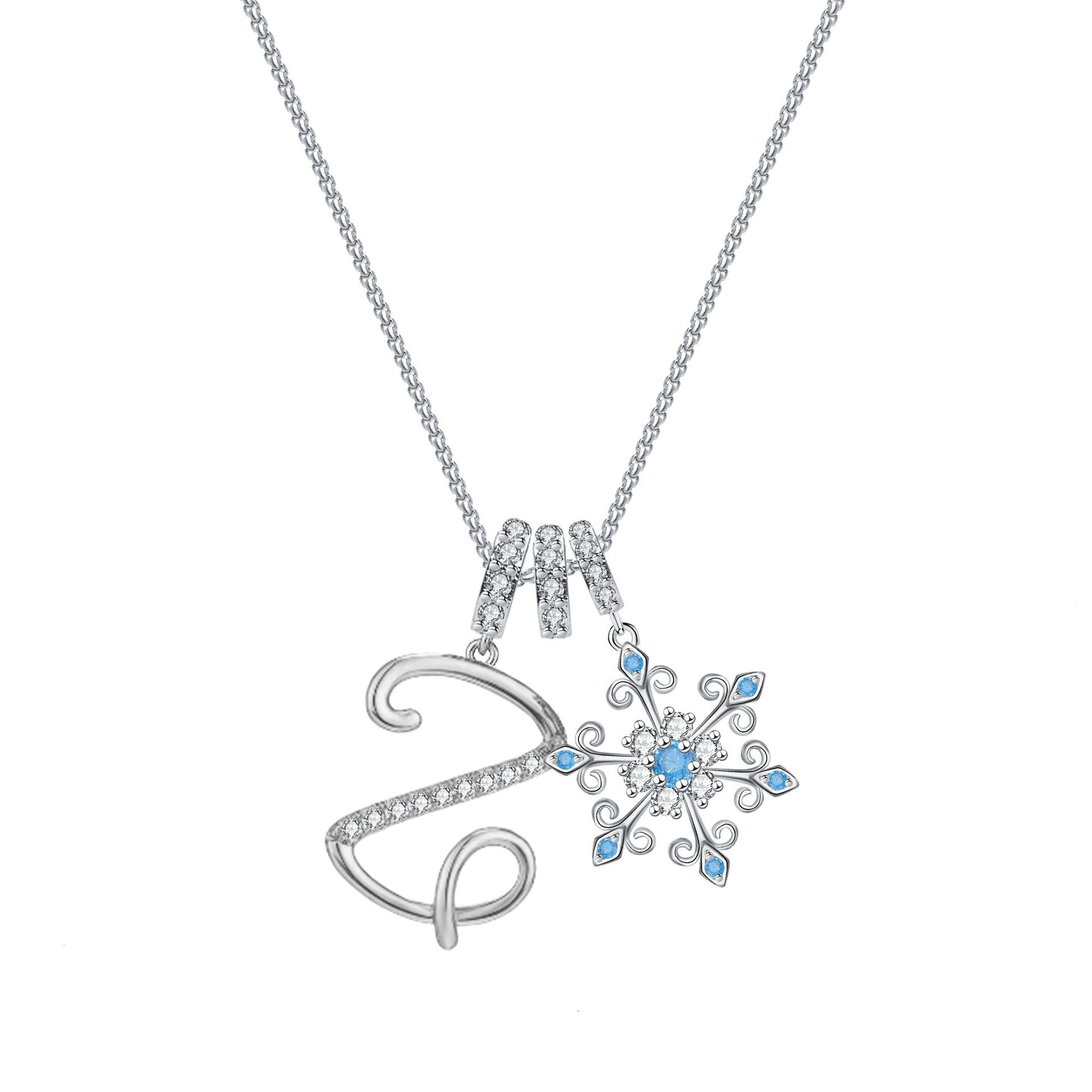 Diamond-Inlaid Light Luxury Girlish Pendant 26-Letter Snowflake Necklace 