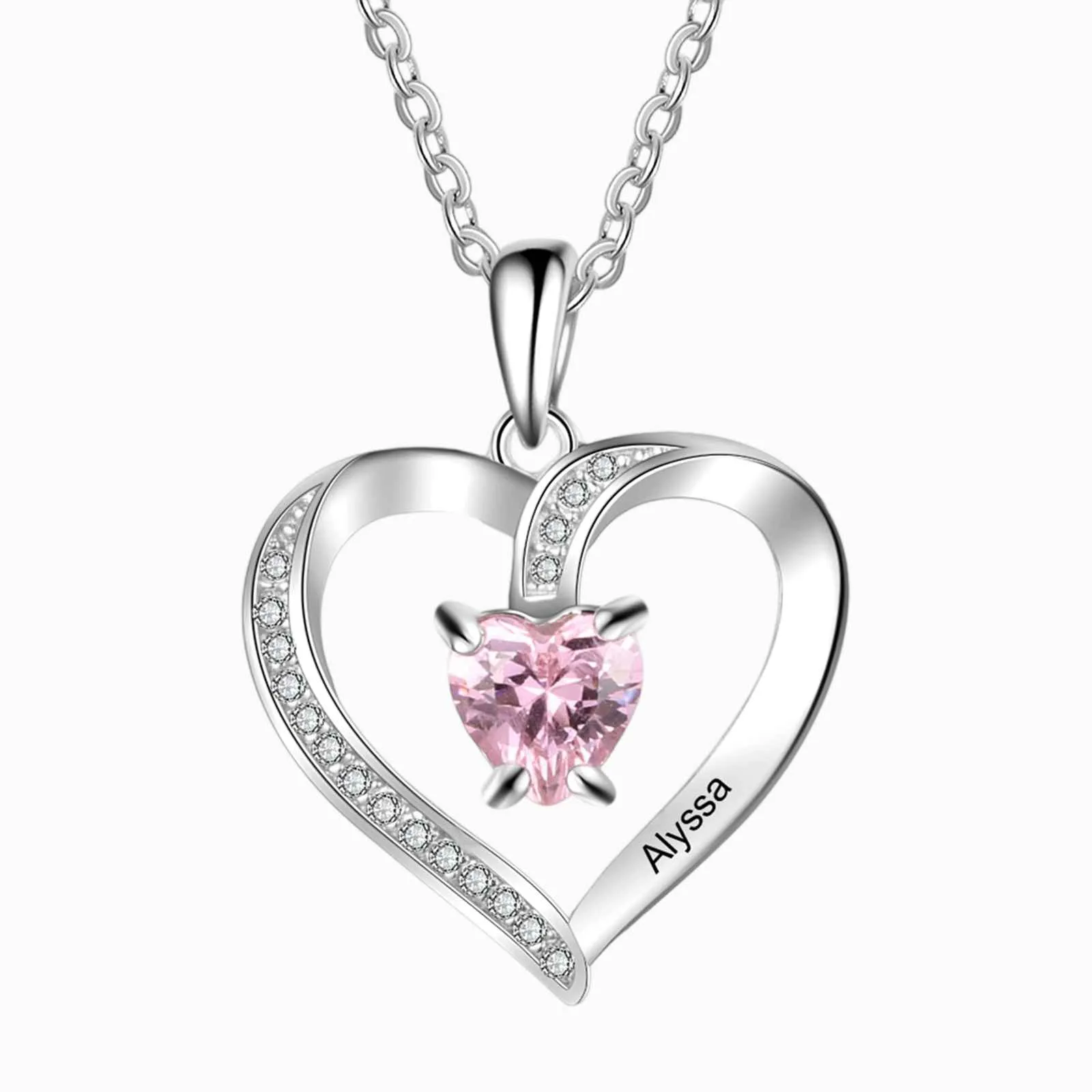 925 Sterling Silber Personalisierte Halskette mit 1 Name und 1 Geburtsstein