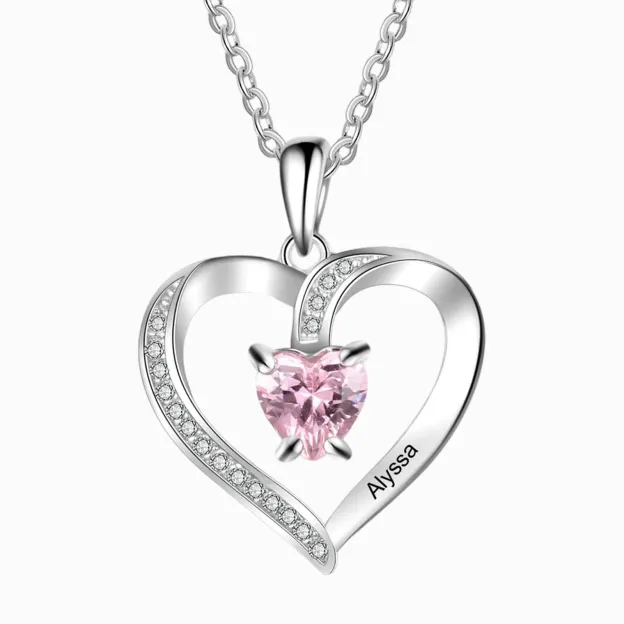 925 Sterling Silber Personalisierte Halskette mit 1 Name und 1 Geburtsstein