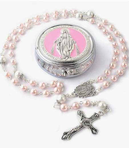 Pearl Rosary Beads Gift Set with Ornate Keepsake Box