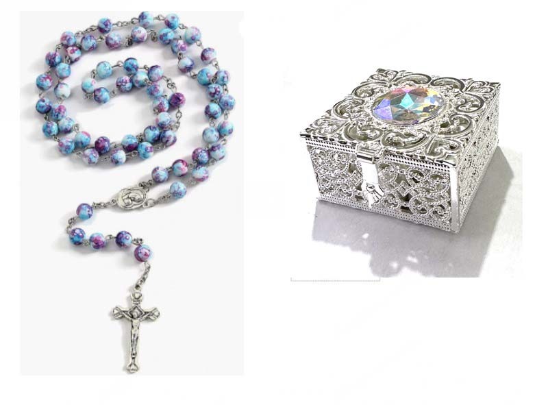 Pearl Rosary Beads Gift Set with Ornate Keepsake Box